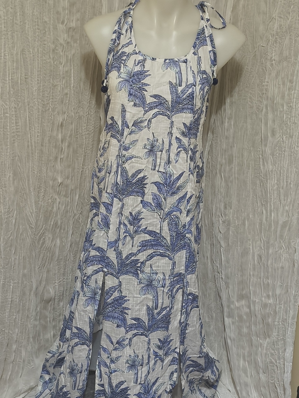 Blue and White Halter Maxi Dress